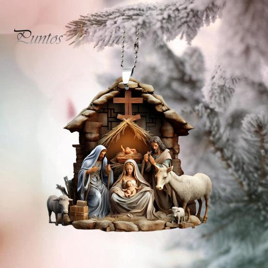 Christmas Pendant Ornament Jesus Family Prayer Scene Pendant Bright Colored Religious Symbol Pendant for Home Car