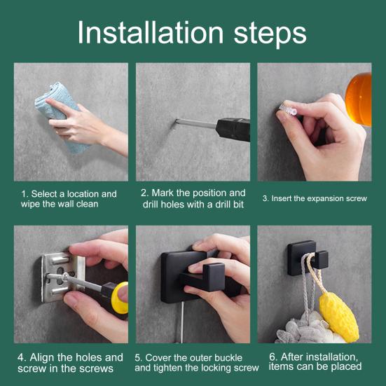 2Pcs Clothes Hooks Wall-punching Great Bearing Anti-slip Heavy Duty Rust-proof Load Home Dorm Bathroom