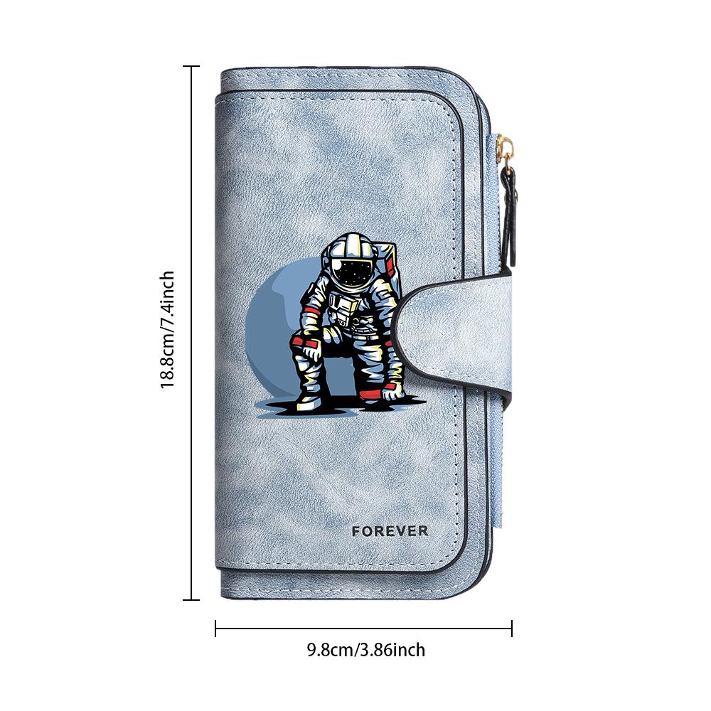 Fashion Astronaut Pattern Long Wallet Portable Slim Daily Purse for Women