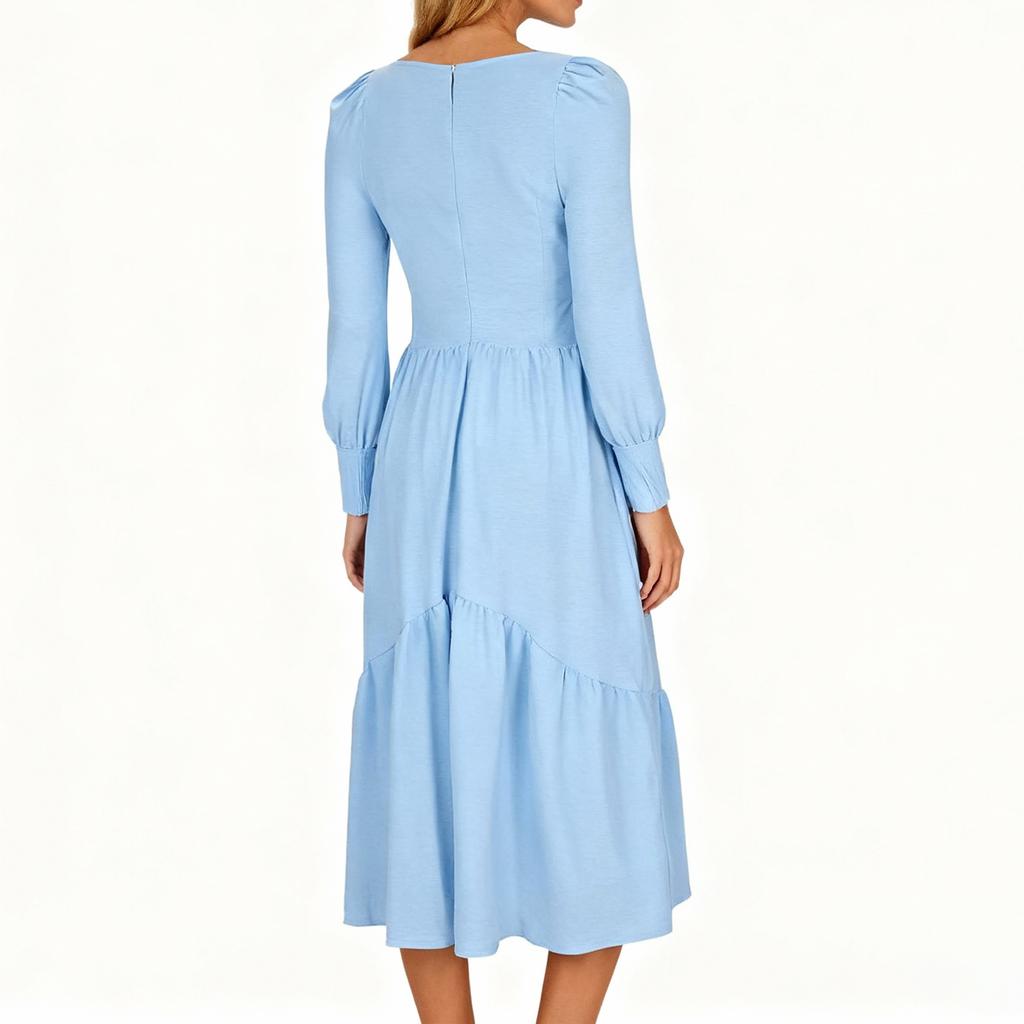 Women's Fashion Solid-color Retro Casual Long-sleeved Dress (without Belt)