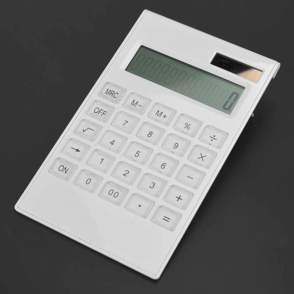 Student Scientific Desktop Solar and Battery Dual Powered White Calculator with Crystal Button