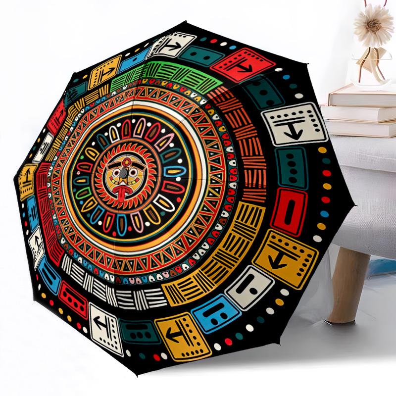 

Aztec Calendar Disk Outdoor Automatic Umbrella Compact 8-Rib Lightweight Durable Everyday Carry Umbrella Outdoor Accessory Stylish Gift for Women