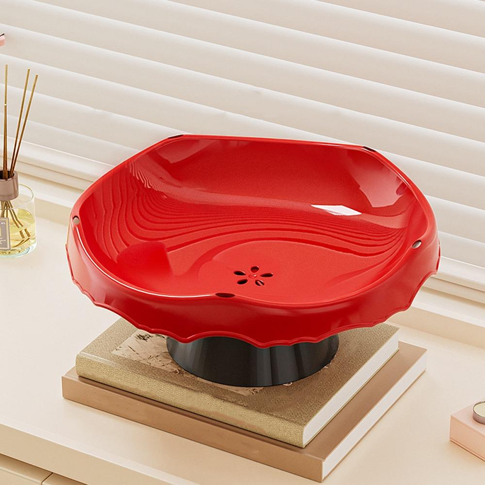 

360° Rotating Fruit Bowl with Fork High Legged Snack Storage Plate Fruit Serving Plate Home Use Red Without Fork