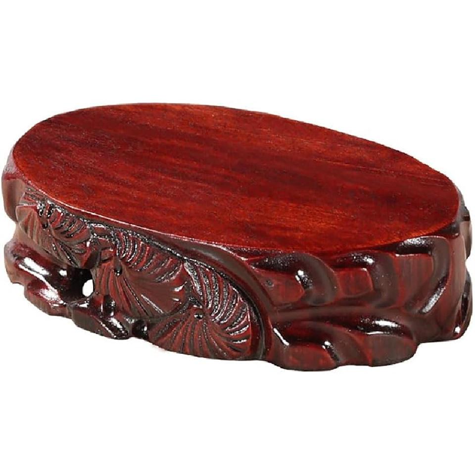 GOLDY&WENDY Китайская ручная работа Деревянная цельная древесина Подставка-витрина Пьедестал для Вазы Аквариума Каменной статуи Будды Основание для украшения Oval-4.9X3.1X1.8in