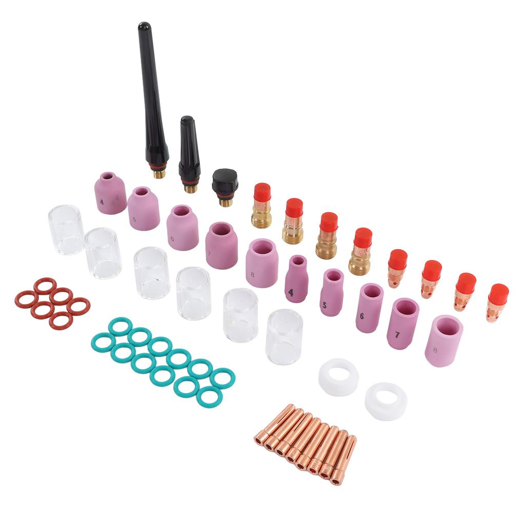 Set de accesorii pentru sudură TIG, 55 de bucăți, conector cu cupă de sticlă, clemă electrod, capac frontal PTFE pentru WP 17 18