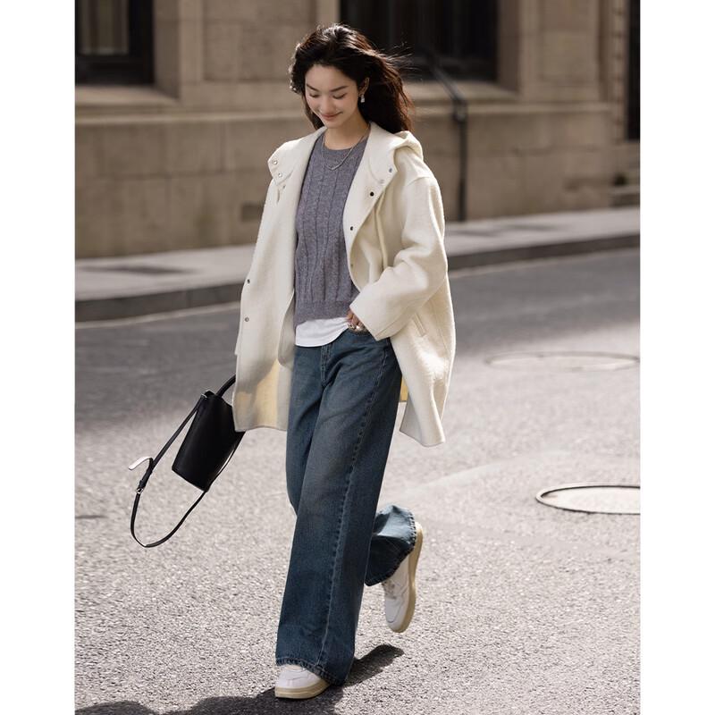 Women's Hooded Mid-length Wool Blend Coat