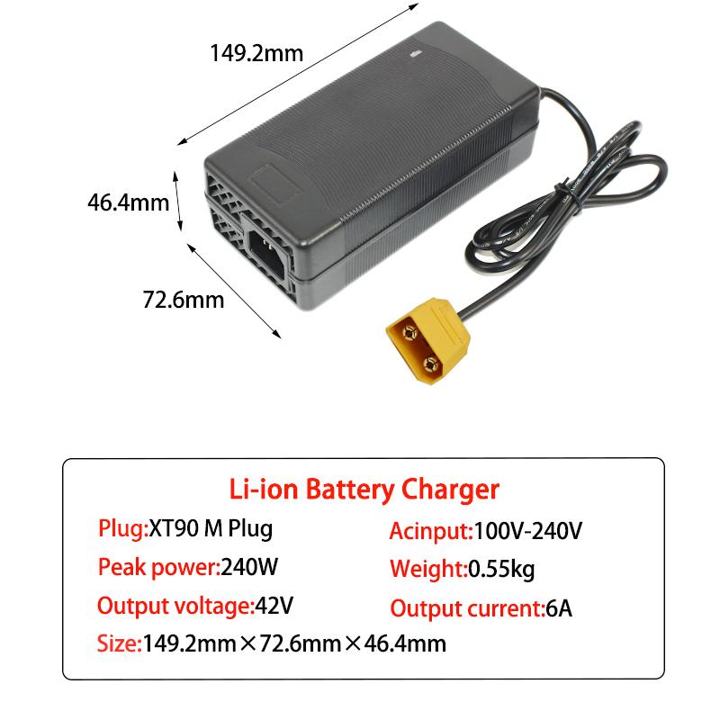 36V 6A Battery Charger 42V GX16 IEC XT60,XT90 Lithium Li-ion Li-poly Fast Charger 10S 36 Volt