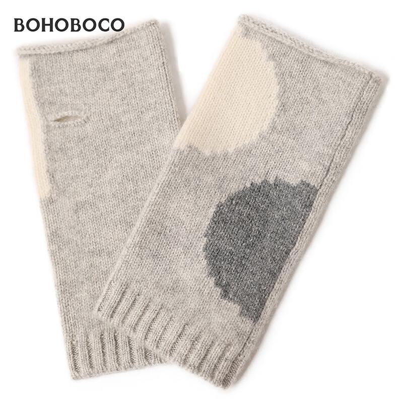 BOHOBOCO Women's 100% Cashmere Half-Finger Gloves