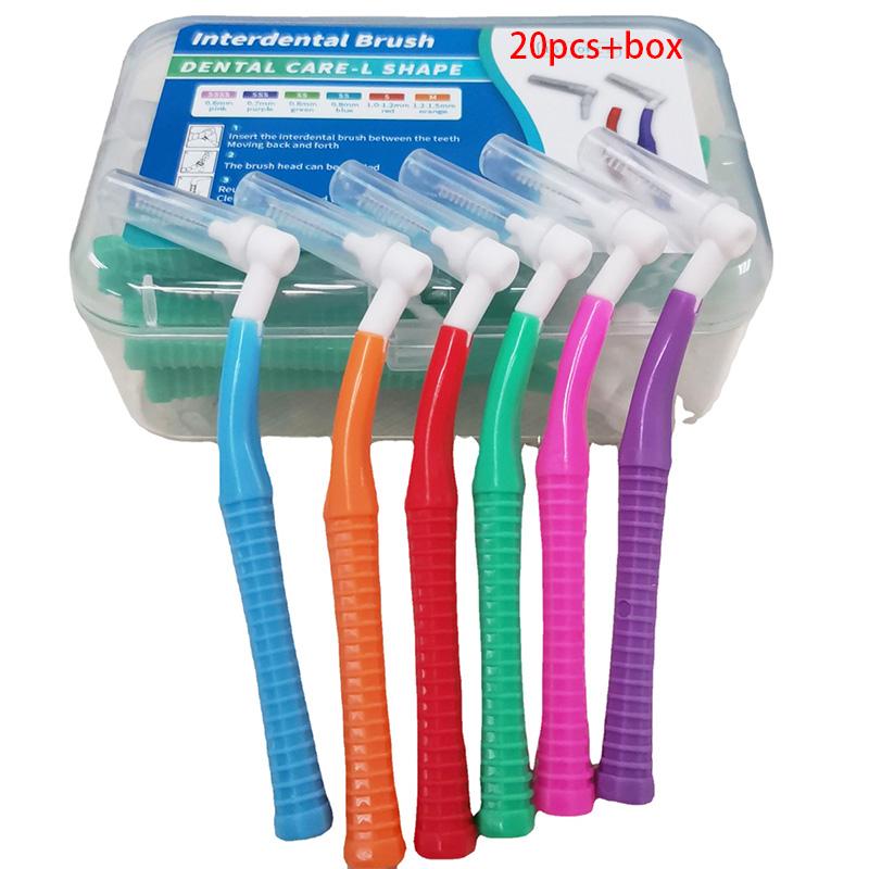 20 Stück/Box L-Form Push-Pull Interdentalbürste Kieferorthopädischer Zahnstocher Zahnaufhellung Zahnstocher Zahnbürste Mundhygiene-Pflege