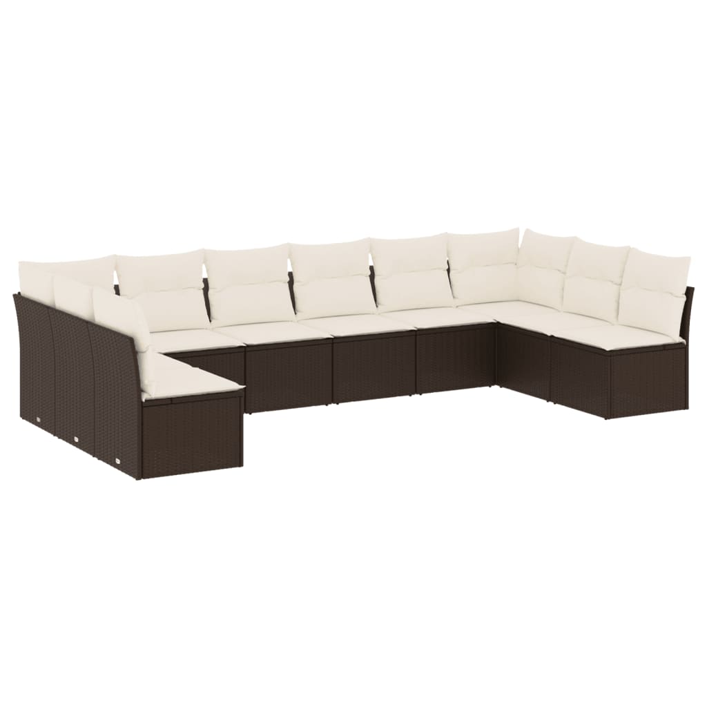 Vidaxl 10-Cz. Garden Furniture Set With Cushions, Brown Polyrattan