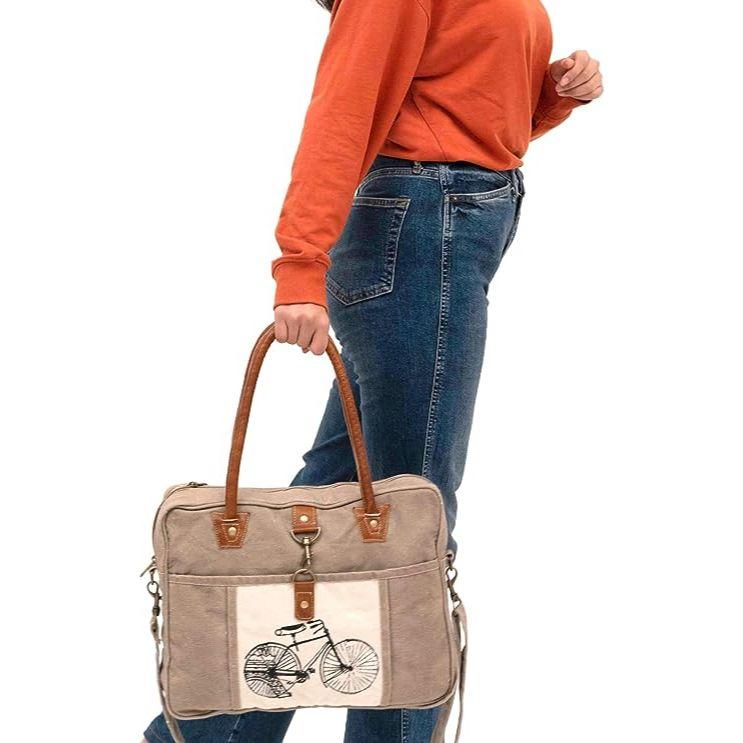 Bags Bicycle Upcycled Canvas Hand Bag & Cowhide Tote Bag & Canvas Leather Shoulder Bag
