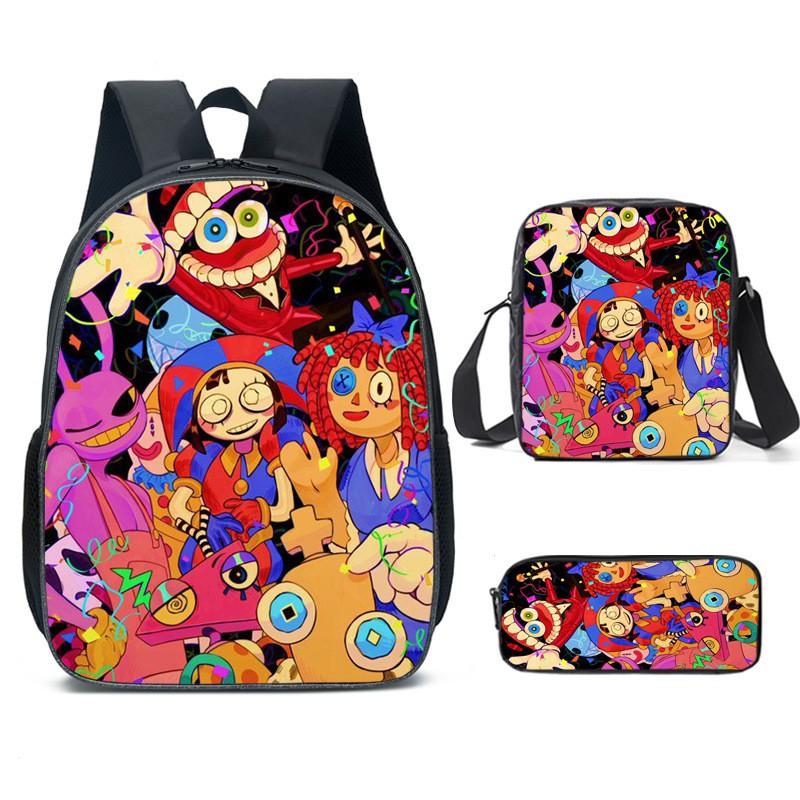 Kids School Backpack Set With Pencil Case Crossbody Bag - Cute Cartoon Print Oxford Fabric Lightweight Breathable Grades