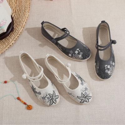 Women's Slip On Mary Jane Shoes Comfortable Ballet Flat Shoes Casual Walking Shoes With Ankle Strap Embroidered Work Flats for Women Dress Shoes
