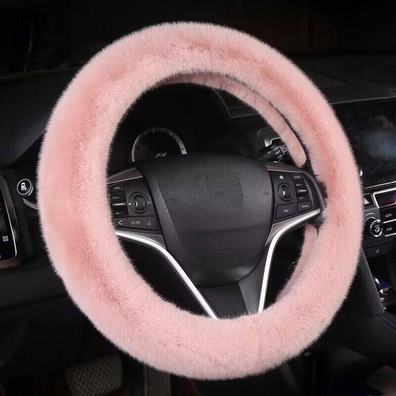 

Car Steering Wheel Cover Winter Plush Short Plush V-Style for Women High-End Diamond-Studded Non-Slip Universal Fashion D-Type New Energy Dusty Rose, Diamond-Free, Universal Fit