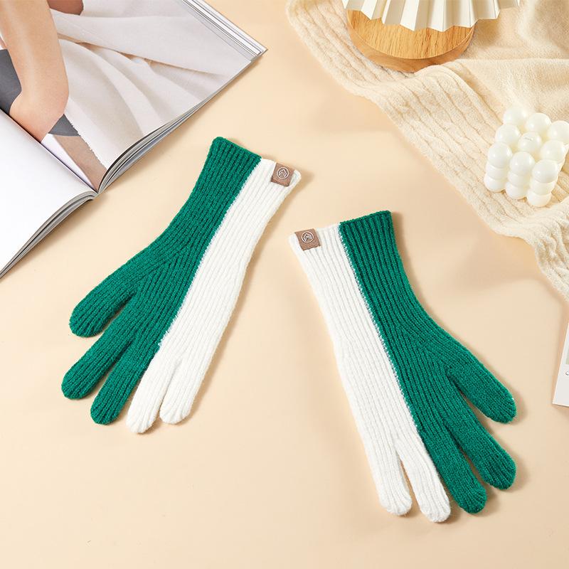 

Осень и Зима Вязаные Женские Теплые Перчатки с Цветной Отделкой, Перчатки из Шерсти с Сенсорным Экраном для Защиты от Холода Average Size