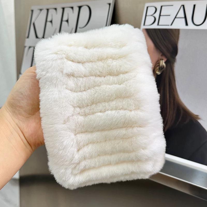 Korean Version of Cute Real Rex Rabbit Hair Neck Cover Winter Elastic Mesh Scarf Headband Versatile Plush Headgear Warm Scarf Women