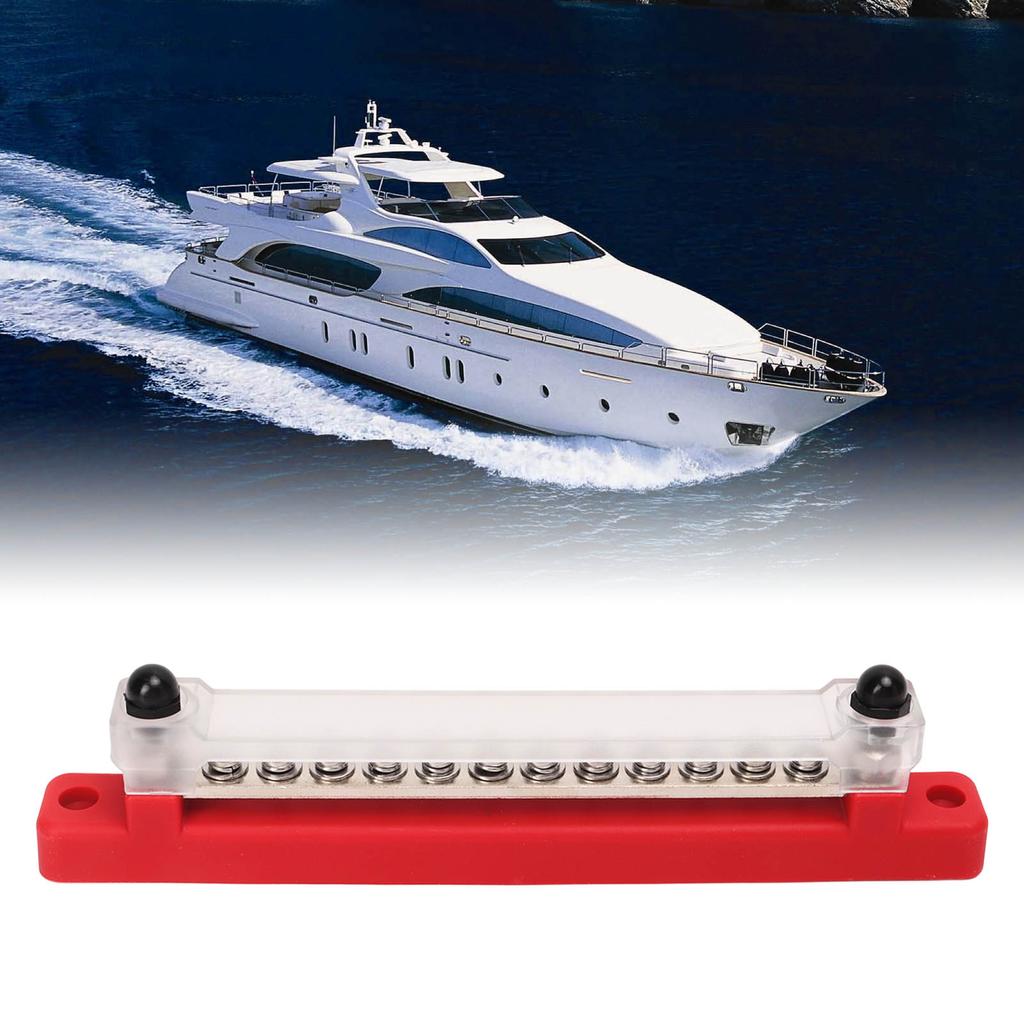 Bloc de Distribution d'Alimentation à 12 Bornes Jeu de Barres omnibus 2xBornes M6 12xVis M4 Boîtier de Borne de Batterie pour Voitures Camping-cars Bateaux Yachts