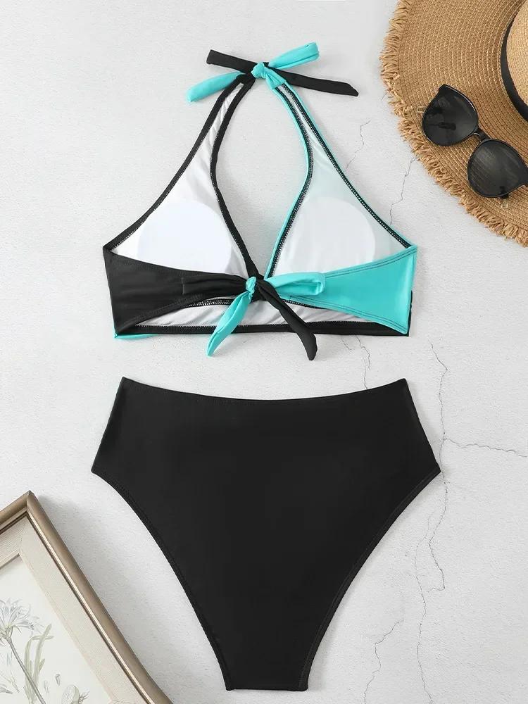 Sexy Backless Tight Bikinis 2 Piece Set Women Split Swimsuit High Waist Beach Style Block Bikinis 2025 New Summer Bikinis Set