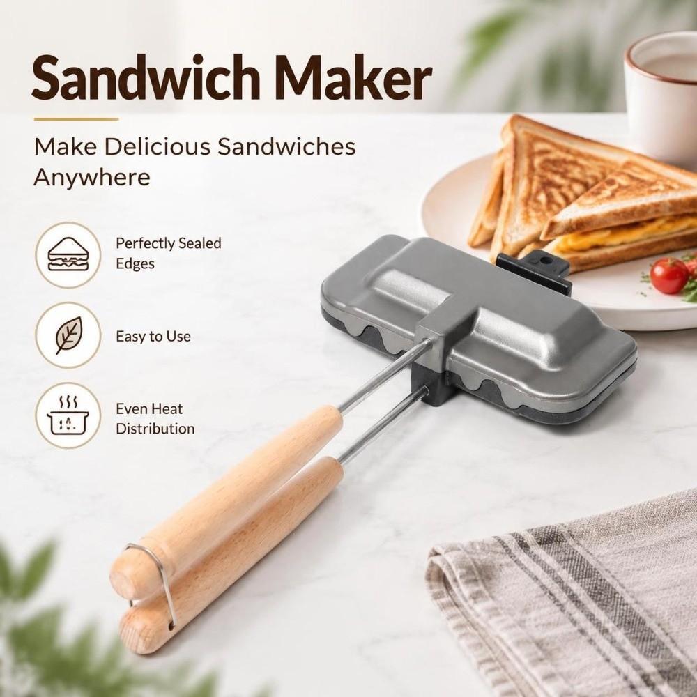 Double Sided Heating Sandwich Maker Die Cast Aluminum Panini Press Home Kitchen Camping