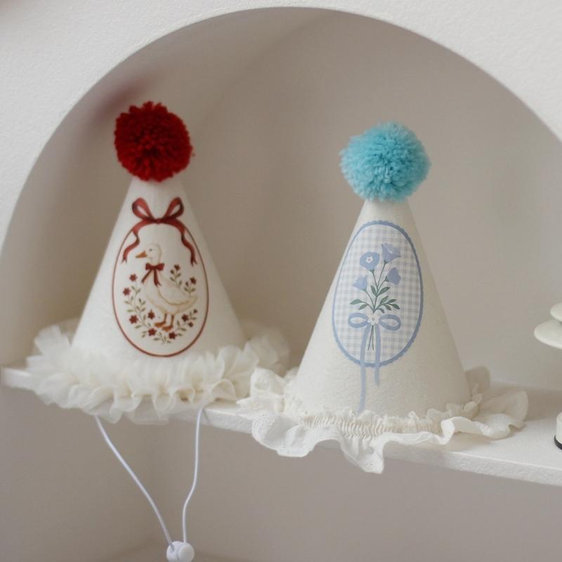 Birthday Hat Lovely Lace Pattern Adjustment Party Hat Features Lace Edging And Soft Ball Decoration
