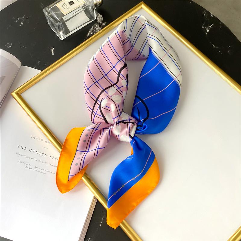 71Cm small square scarf striped plaid scarf women's fashion printed silk scarf versatile decorative collar scarf sunscreen shawl scarf