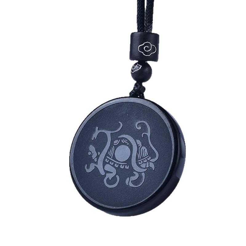 Black Obsidian Xuanwu Turtle and Snake Pendant Keychain for Men and Women