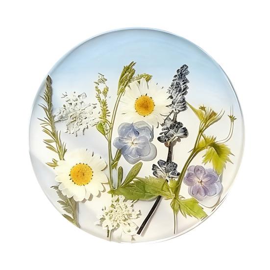 2D Acrylic Coaster Set with Pressed Flower Design Heat-Resistant Drink Mat for Coffee Cups Decorative Tableware for Mother's Day Gift Unique Home