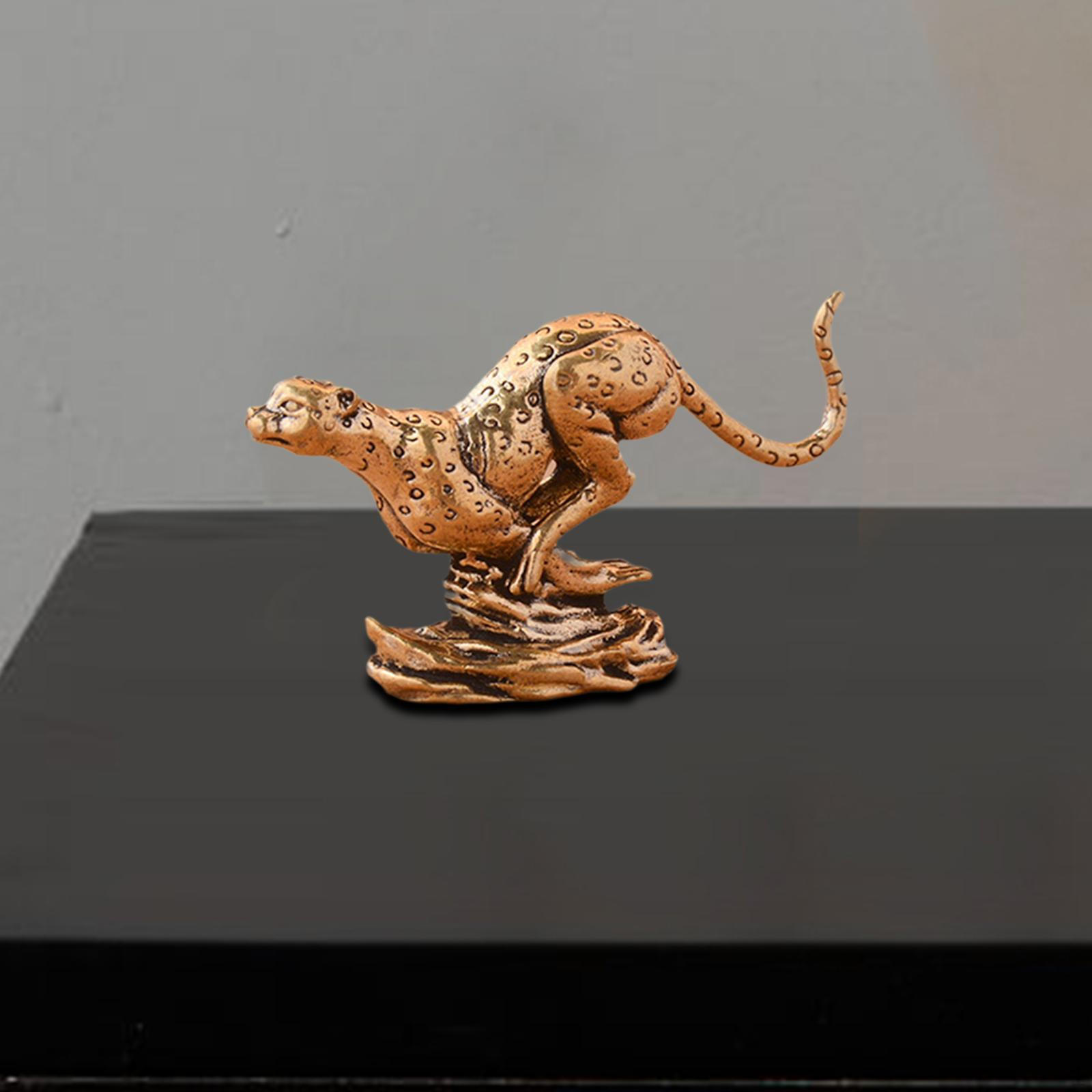 

Brass Leopard Ornament Fengshui Figurine Decorative Sculpture Cheetah Statue for