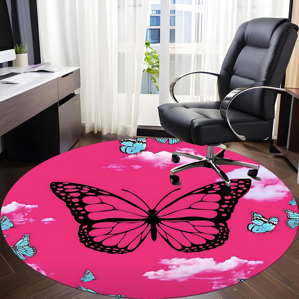 1pc Butterfly Sky Office Round Rug, Carpet for Office, Gaming, Lightweight Round Floor Mat yy260205038