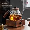 YIHUTEA Glass Tea Pot and Walnut Wood Stove Set