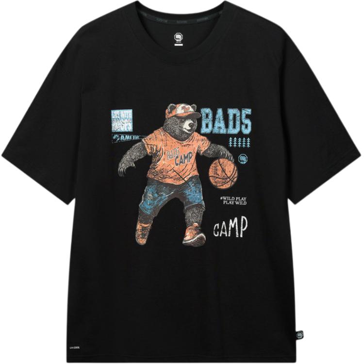 Li Ning BADFIVE T Shirts Men s Black Crew Neck Moderate Straight Fit AHSW359-2 L