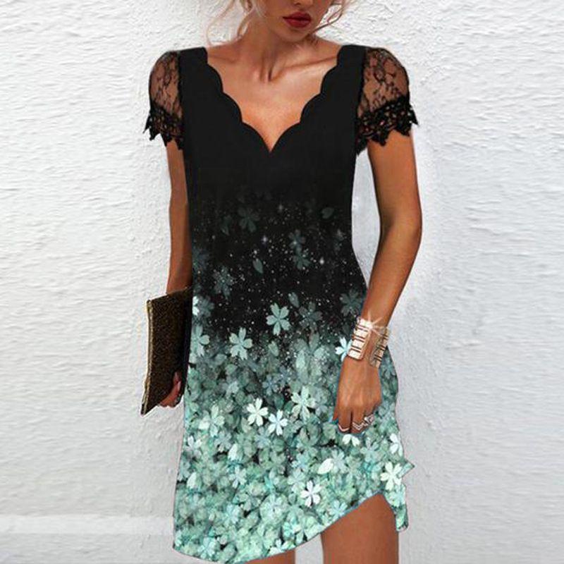 Women's Fashion Wave Positioning Print Short Sleeve Dress