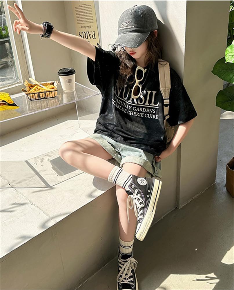 Summer Set Short Sleeve Top and Casual School Jersey Top and Set Jersey Set [KOSIKINI] Clothes, Children's Clothes, Kids' Up, Girls' T-shirt, Shorts,