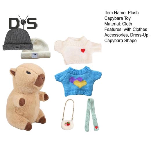 1 Set Plush Capybara Toy with Clothes Accessories Kids DIY Dress-Up Capybara Plushie Toddlers Boys Girls Stuffed Animal Doll Toy Decoration