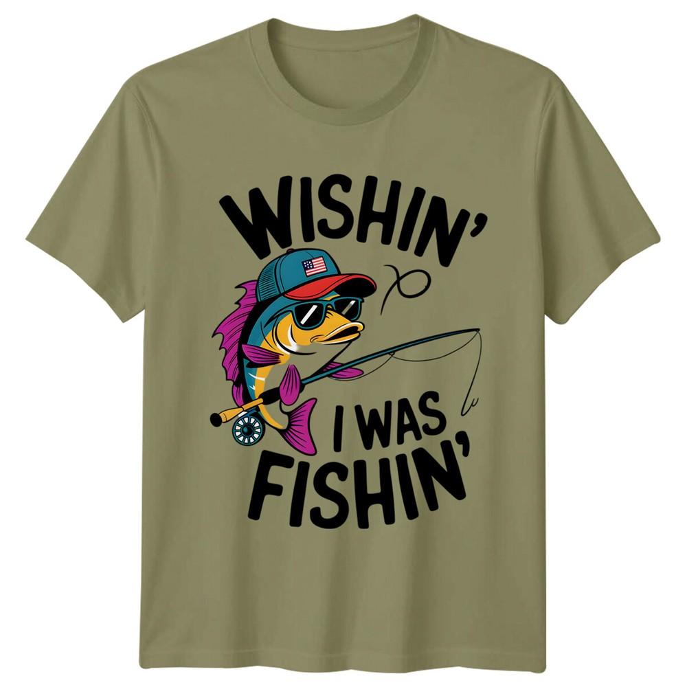 Wishin I Was Fishin Unisexs TShirt Fishing Hobby Graphic Tee