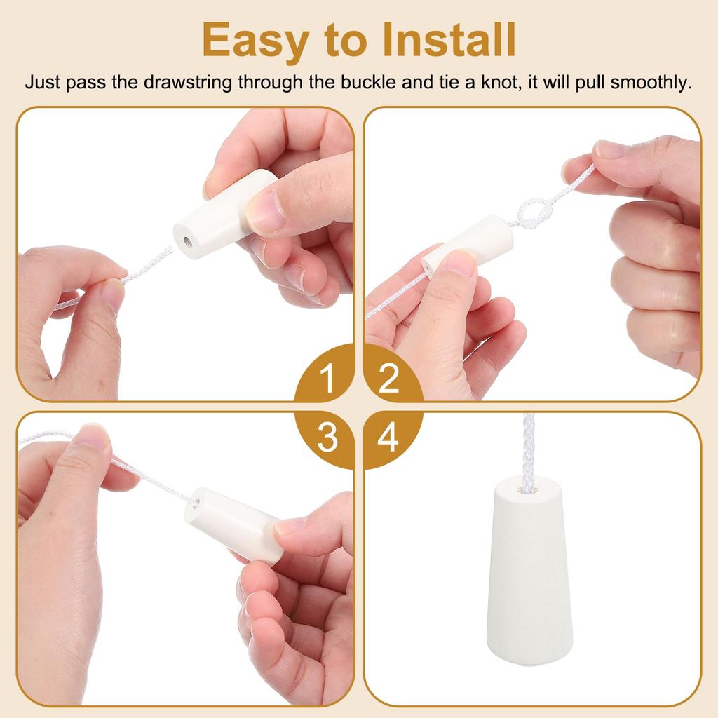 Uxcell White Wooden Cord Knobs, Tassel Drop Pull End Pendants for Window Blinds, Shades, Curtains, Crafts, 1.4x0.6", 20 Pieces