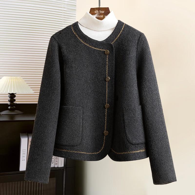 

Women s Round Neck Double-faced Wool Blend Coat S