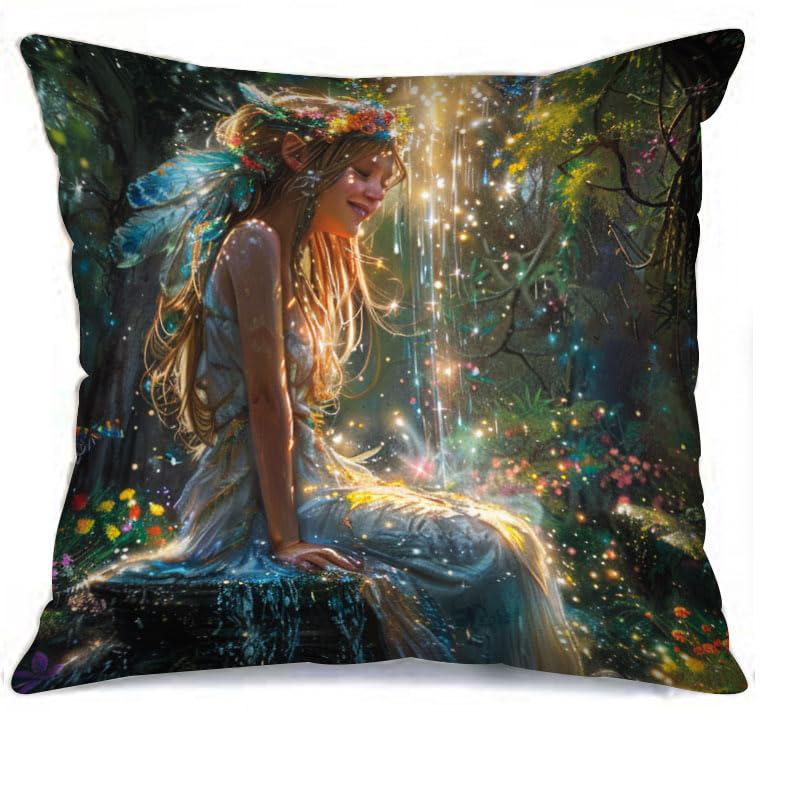 Heimdeko Verzauberte Kissenbezüge mit Feen-Print Muster Kissenbezug Geeignet für Sofa Schlafzimmer Auto Kissenbezug