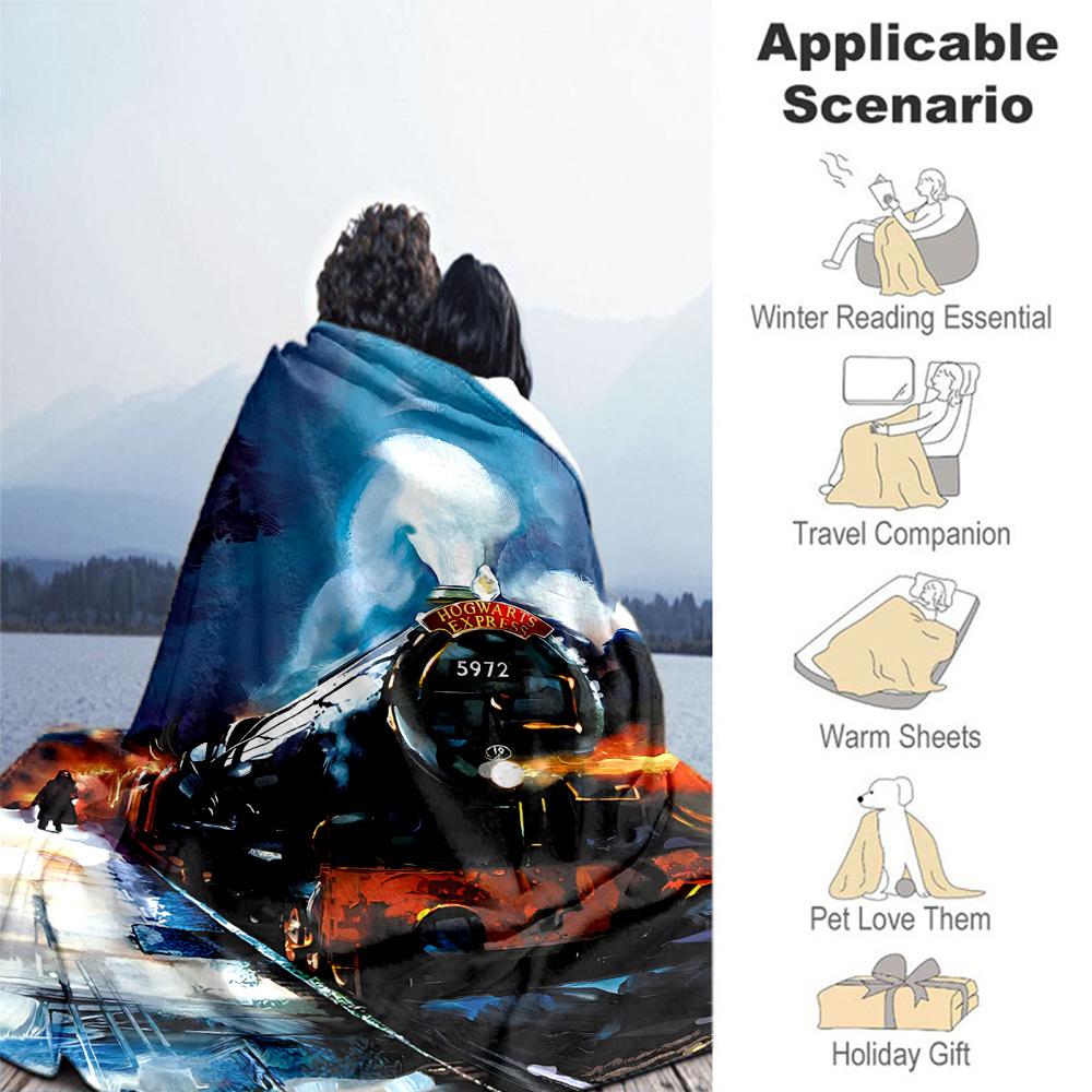 1pc Hogwarts Express Steam Train Outdoor Flannel Throw Blanket All Season Soft Warmth,Home Decor 1031216