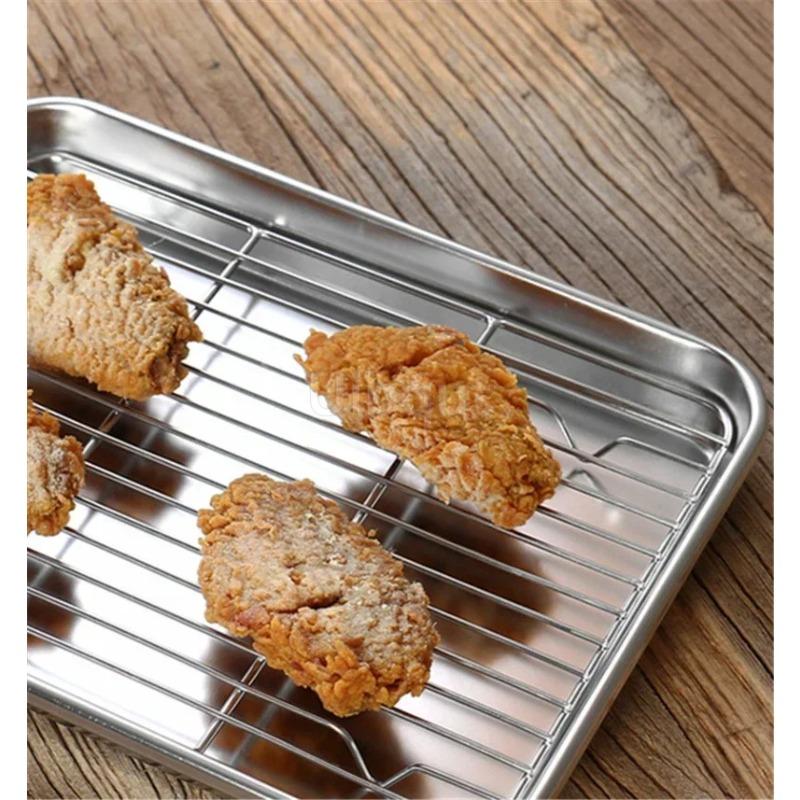 304 Stainless Steel Baking Tray Plate Bbq Tray with Removable Cooling Rack Set Baking Pan Sheet Non Toxic Oven Dishwasher Safe