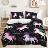 Cartoon Unicorn Bedding Set King Queen Size Rainbow Unicorns Duvet Cover Set with Pillowcase Polyester Bed Linen for Kids Girls