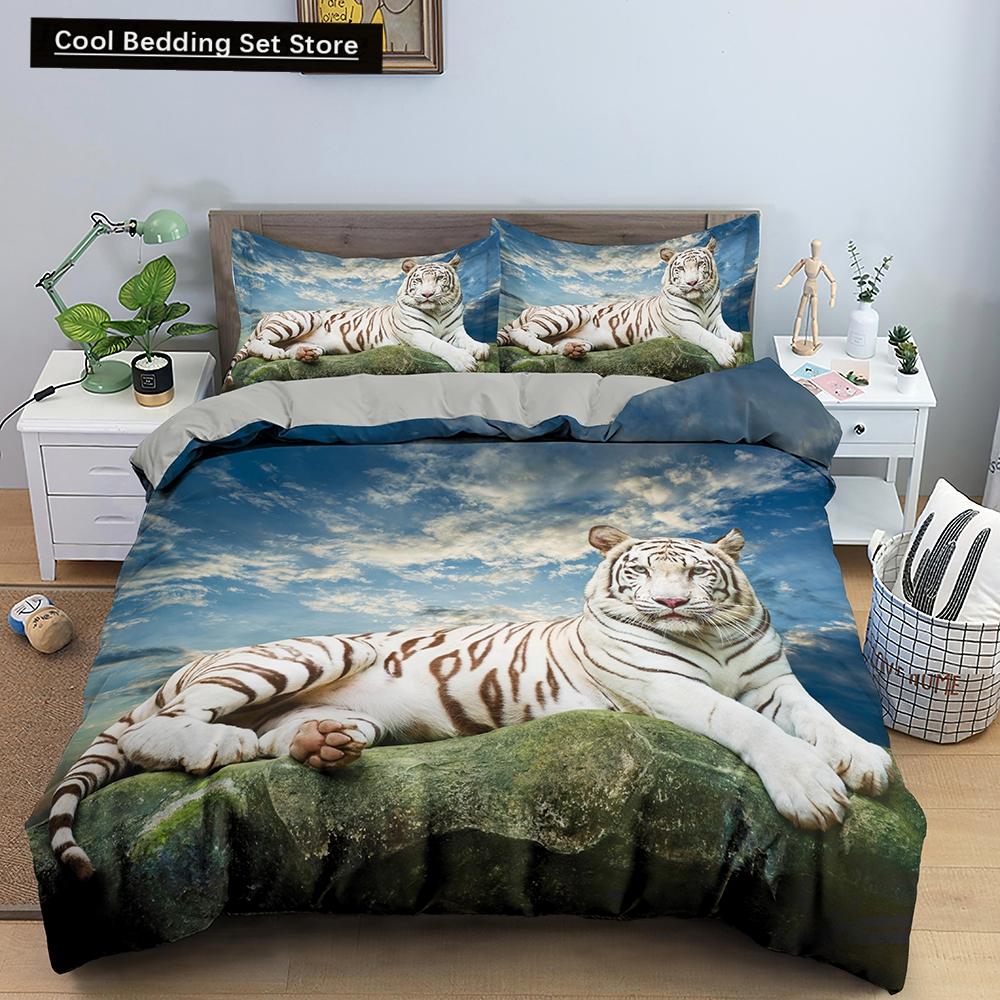 3D Tiger Duvet Cover Soft Comforter Cover Animal Bedding Set Tiger Pattern Quilt Cover for Bedroom Decor 2/3Pcs King Queen Size