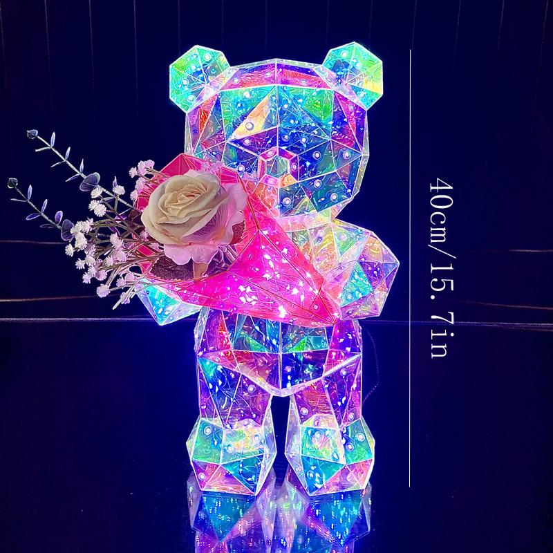 Large Prismatic Iridescent Love Bear With LED Lights, Colorful Glow Indoor Decorations for Girlfriend Valentine's Day Gift