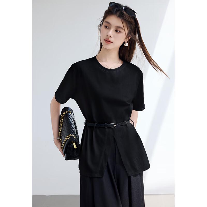 VICTORIA&VERA Women's Belted Slit T-shirt