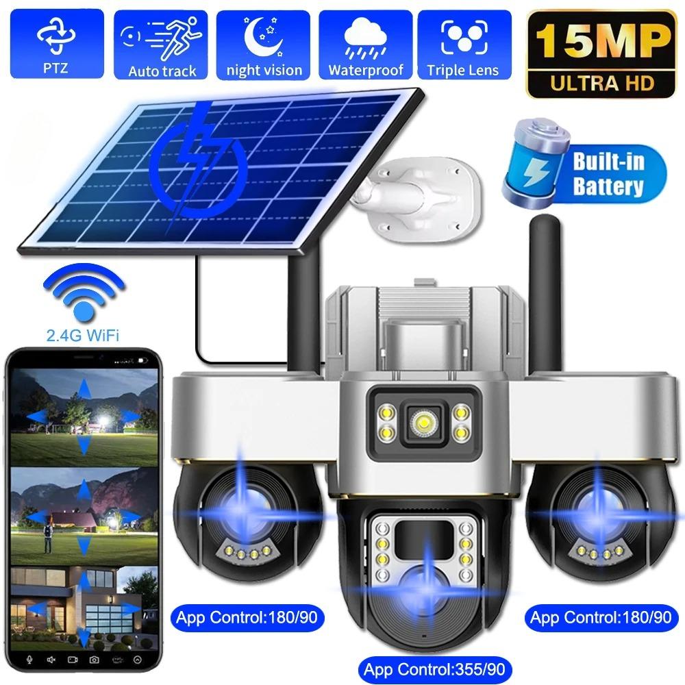 V380 PRO Solar Camera 4G 15MP 3 PTZ Lens Human Detection 3 Screen Security Surveillance Night Vision Waterproof CCTV Security Protection