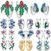 Orstarry Original 925 Silver Blue Leaf Plant Earrings Women Ear Studs Hoop Earring Anniversary Jewelry Gifts