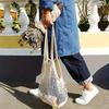 1pc Portable Pure Cotton Mesh Bag, Full Cotton Drawstring Fruit and Vegetable Storage Tote with Handle