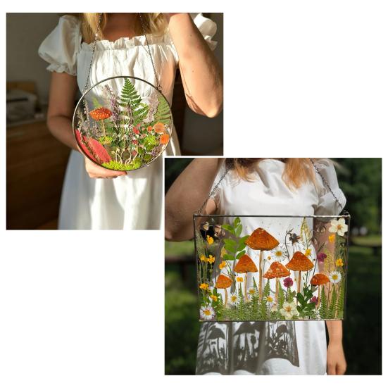 Wildblumenpilz Herbarium Hängende Dekoration Indoor Outdoor Garten Fenster Wandbehang Pilz gepresste Blume Kunst Ornament