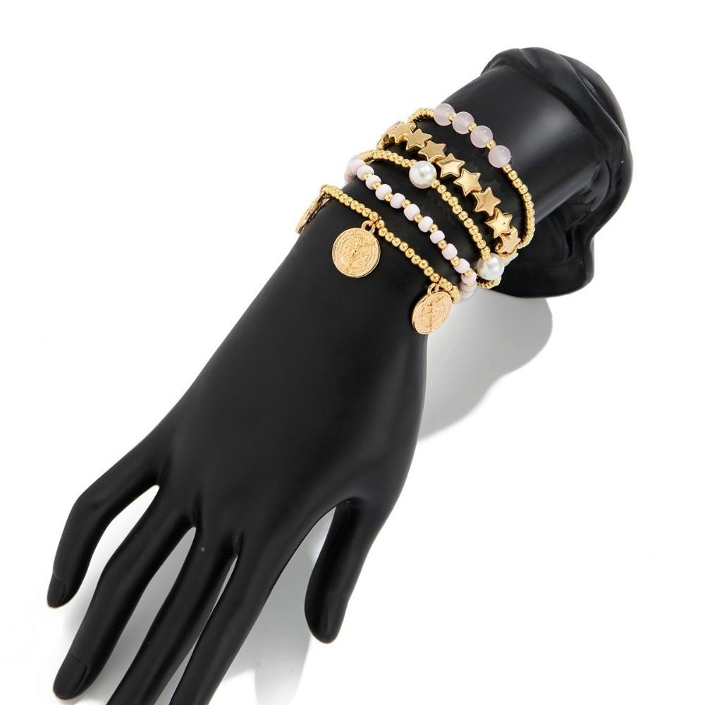 Multi Layer Round Bead Bracelet Bohemian Style Hand Chain Elastic Beaded Bracelet for Women