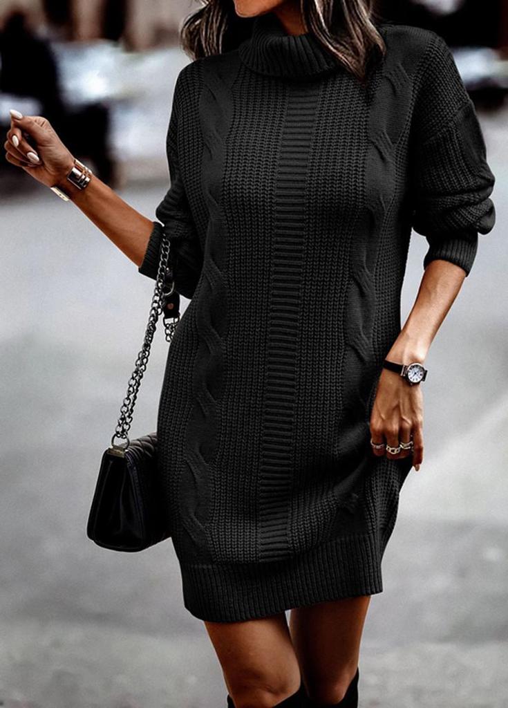 2023 Autumn/Winter High Neck Long Sleeve Bodycon Sweater Dress for Women
